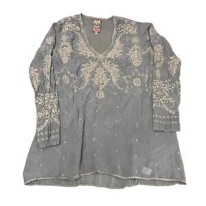Johnny Was Embroidered V-neck Tunic Top Size S Fairy Boho Flowy Cottagecore